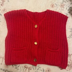 Red Boutique Sweater with gold buttons